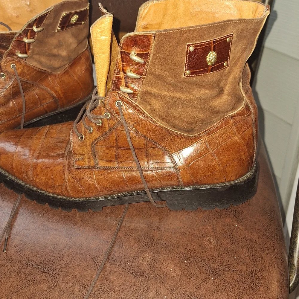 Vittorio Men's Tan Leather Crocodile-Embossed Italian Boots.sz11 - Picture 2 of 6